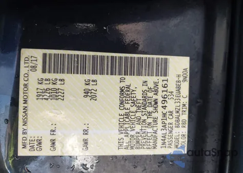 2017 Nissan Altima 2.5 Sv from USA, damaged, VIN 1N4AL3AP1HC496161